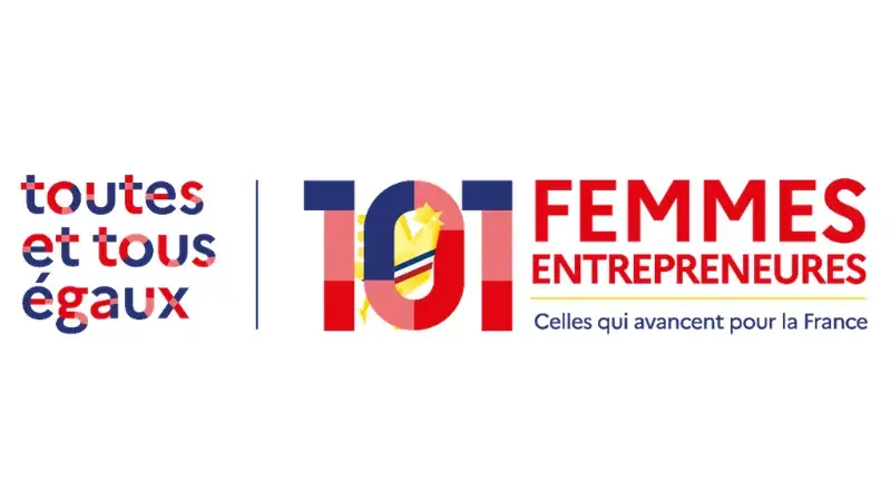 Juxtaposition de deux logos : à gauche, Toutes et Tous égaux, à droite : 101 Femmes entrepreneures