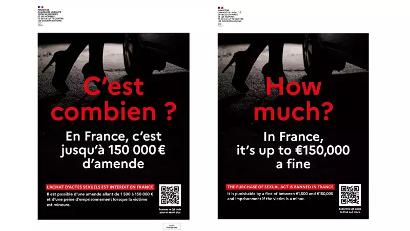 Affiches de la campagne de lutte contre l'achats sexuels et la traites des êtres humains en français et en anglais